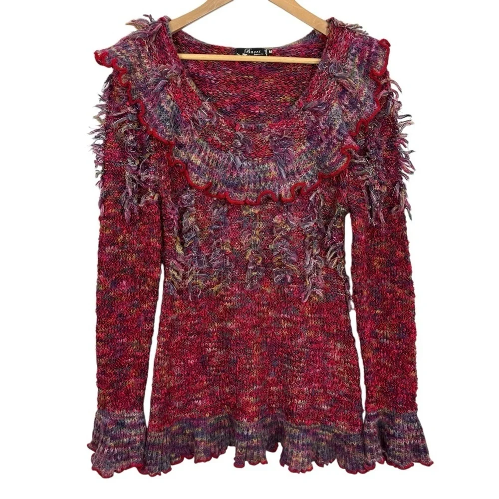 Chic Ruffled Knit Sweater in Multicolor - Picture 1 of 15